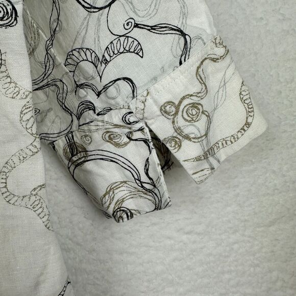 2/$30 Chicos 100% Linen Button Down Shirt Size S Floral Whimsical Oversized Boho - Picture 10 of 11